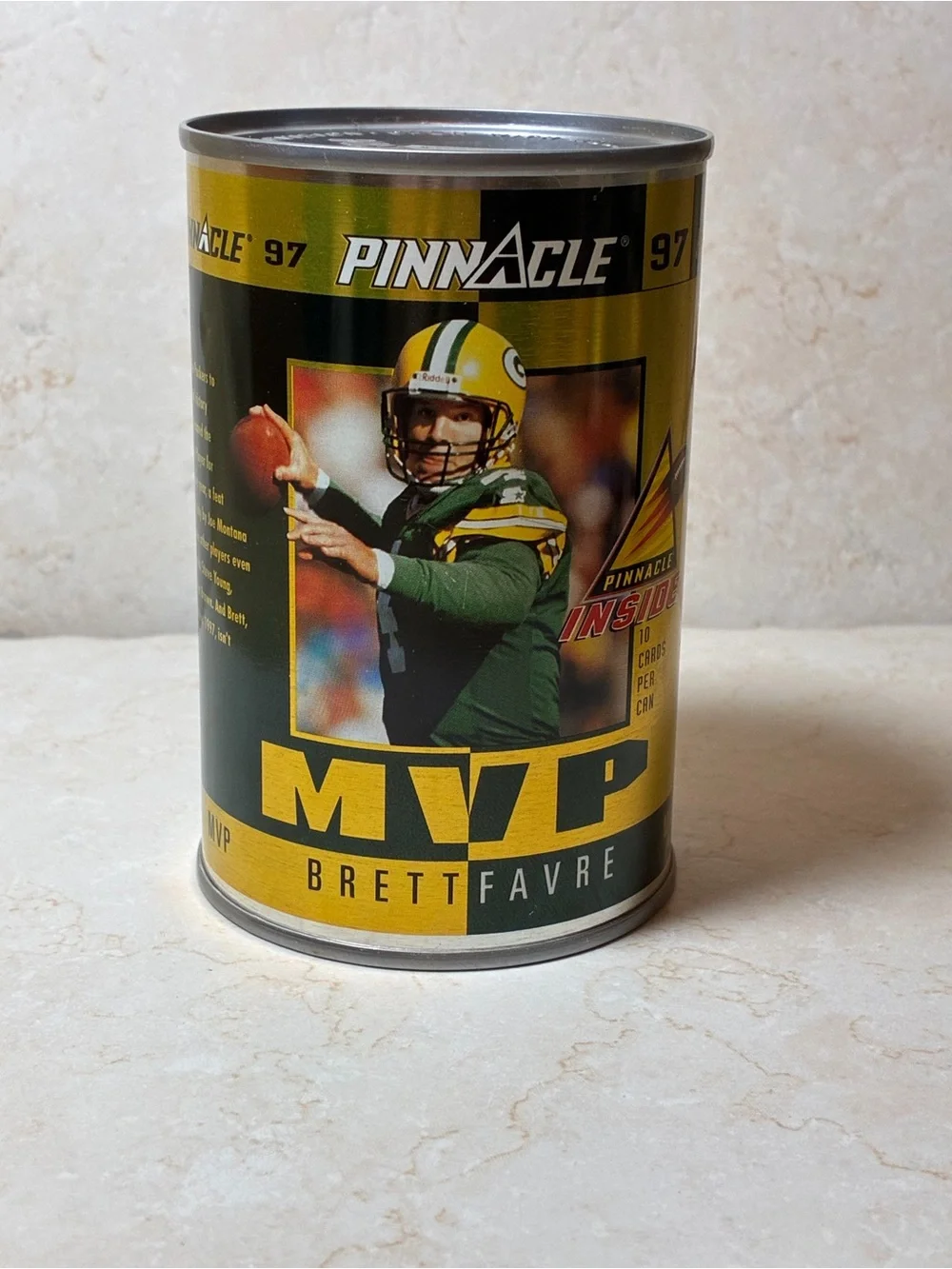 Brett Favre 1997 Pinnacle Inside MVP Football GOLD Collector Can